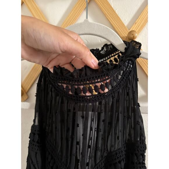 Twelfth Street by Cynthia Vincent Mini Dress 12 Black Eyelet Halter Neck Ruffles - Picture 6 of 15